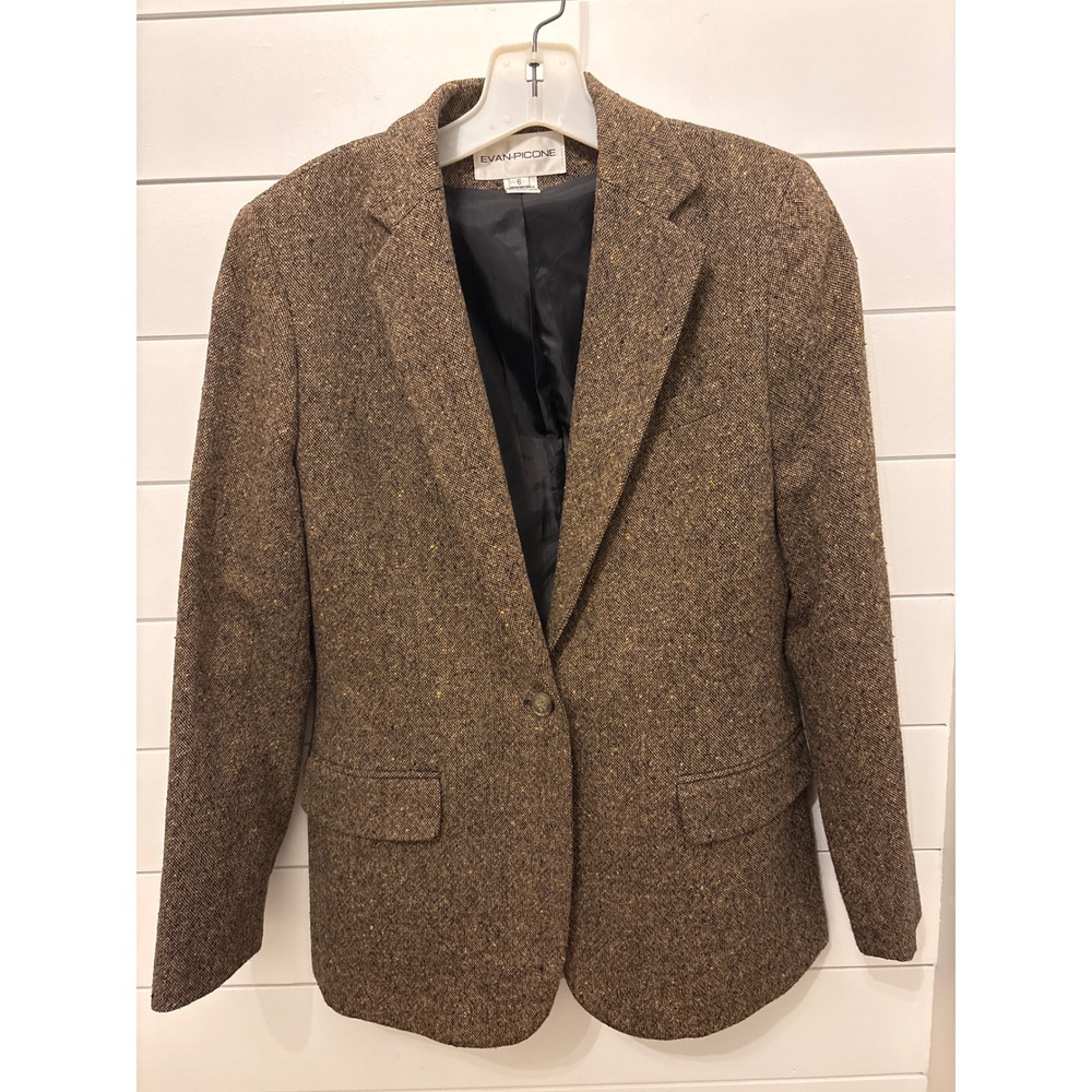 Vintage y2k‎ Evan Picone Mens Brown Tweed Blazer Sport Coat Size 6 Wool Blend